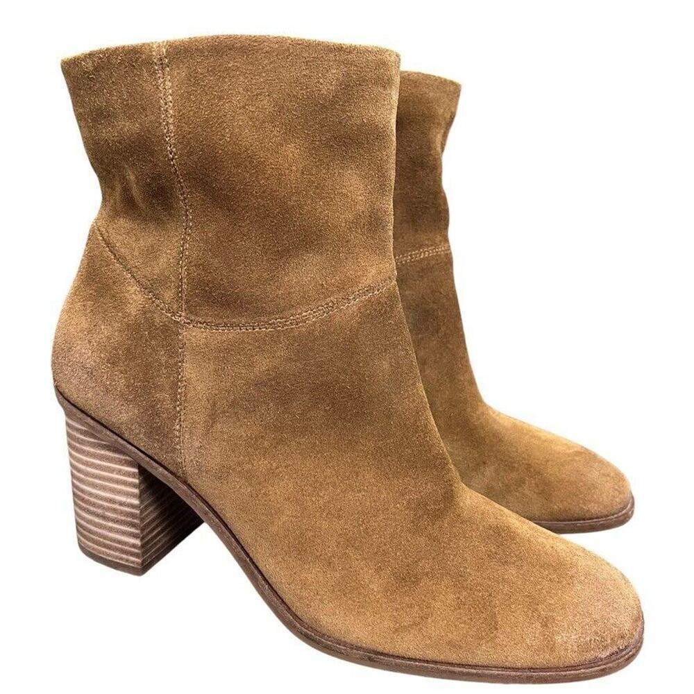 Lucky Brand Jicole Womens Brown Suede Leather Ankle Boots Chunky Heels Shoes 10